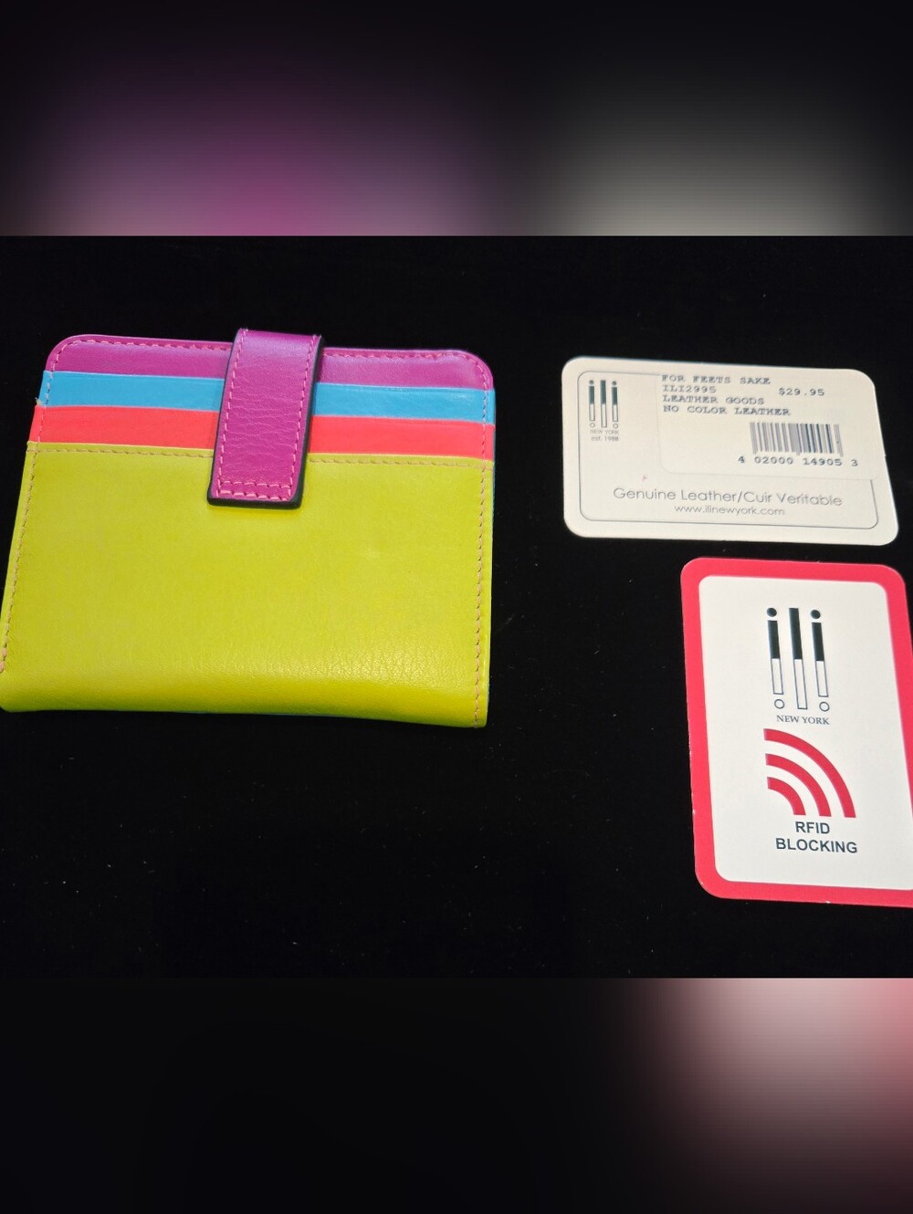 ili New York Colorblock Leather Wallet - Turquoise & Orange ,Lime Green, Blue - Picture 4 of 7